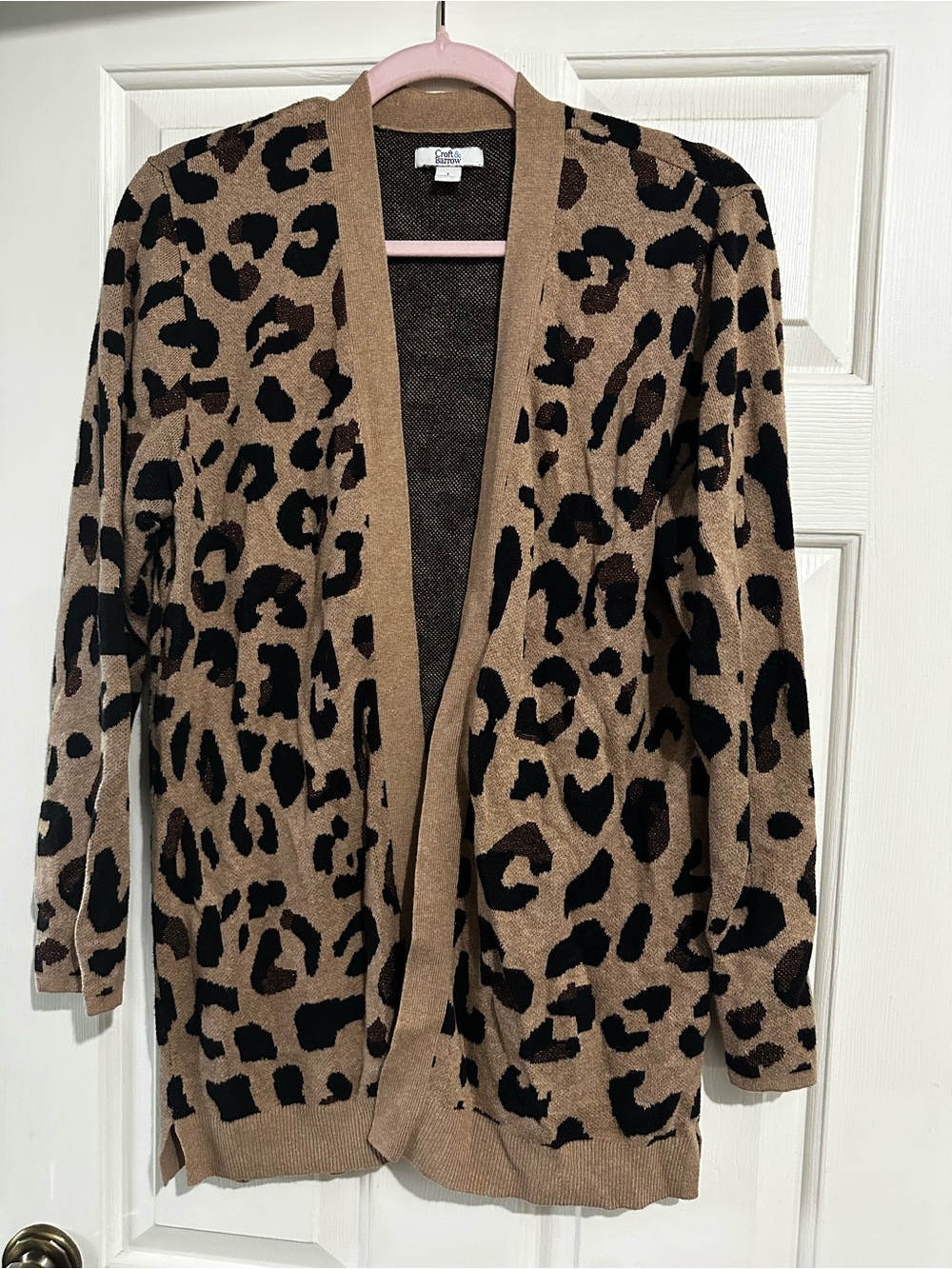 Croft & Barrow Leopard Print Open Front Cardigan - Black & Camel